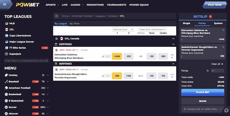 Powbet CFL betting