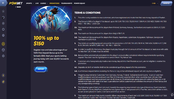 bonus terms at Powbet