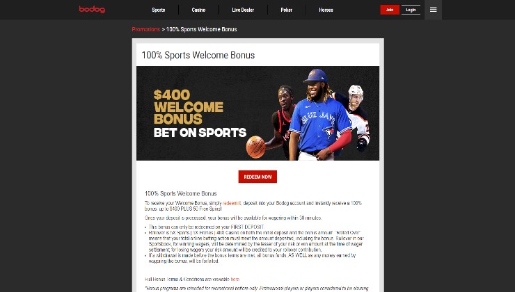 welcome match bonus at Bodog online sportsbook