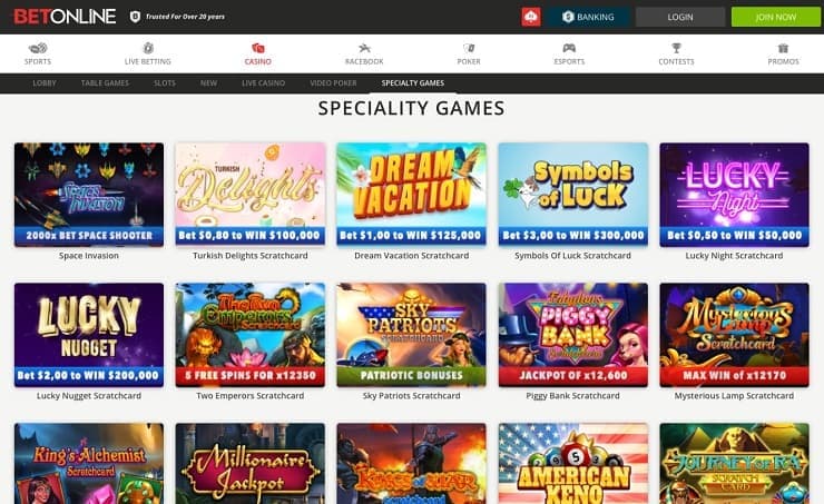 Betonline Casino Speciality games Quebec