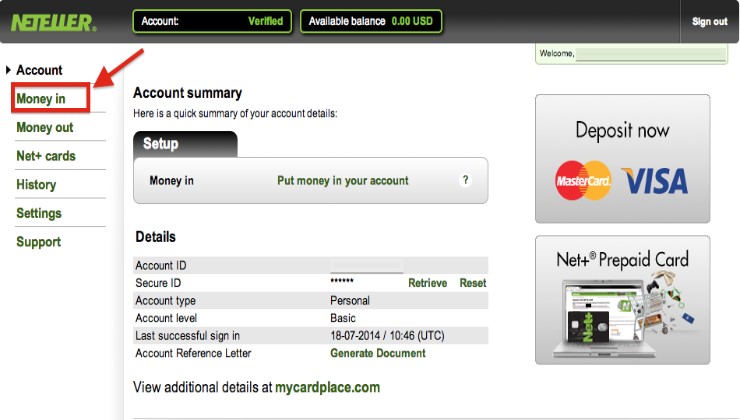 Adding money to your Neteller e-wallet account