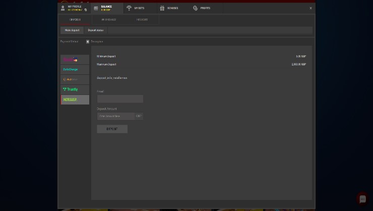Selecting Neteller to fund the online casino account