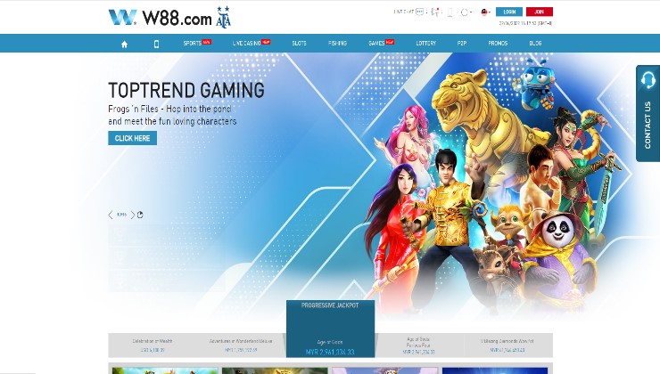 The homepage of the W88 online casino site
