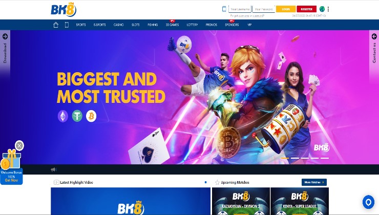 BK8 online gambling site homepage