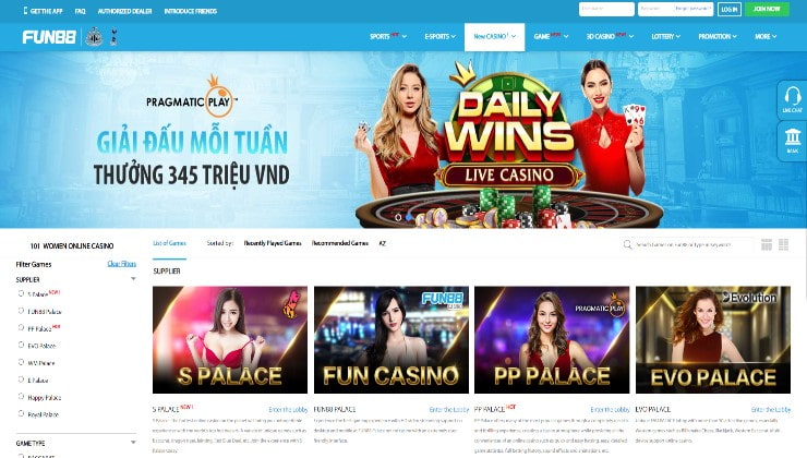 Live games at Fun88 casino