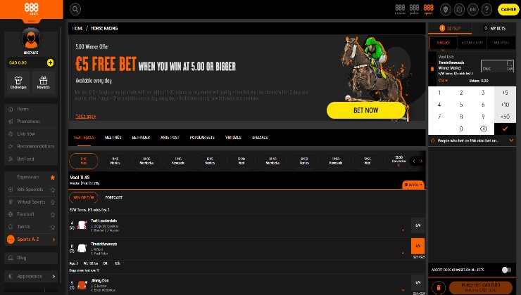 888 Sport horse racing bet