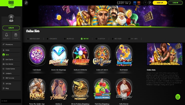 The selection of Netent slots at 888 Casino
