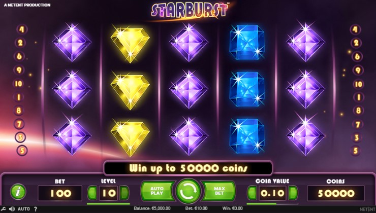 Choosing a bet in the Starburst slot game