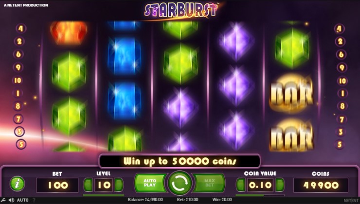 The reels of the Starburst game spinning