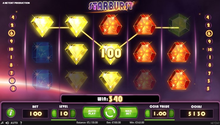 A win occurs on the Starburst slot machine
