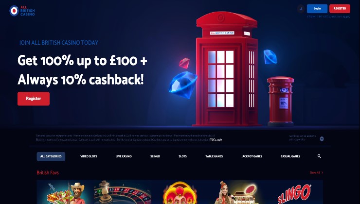 The homepage of the All British Casino Live