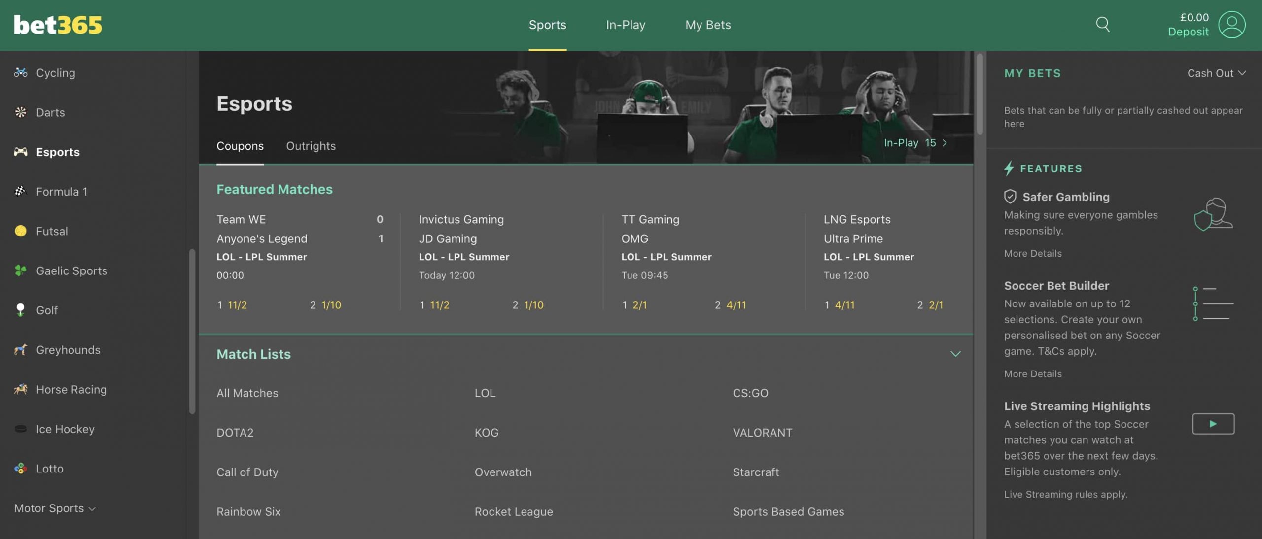 bet365 eSports page