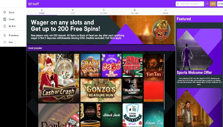 Kwiff casino games