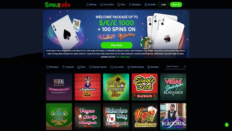 SpinzWin Casino blackjack games