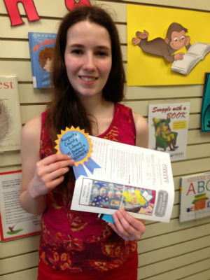 Olivia Hathaway with her bookmark design