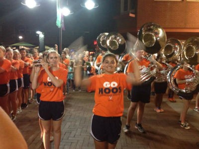 The University of Virginia Cavalier Marching Band performs on the Downtown Mall in Charlottesville in September. Photo by Crystal Graham