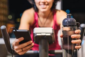 woman on exercise bike