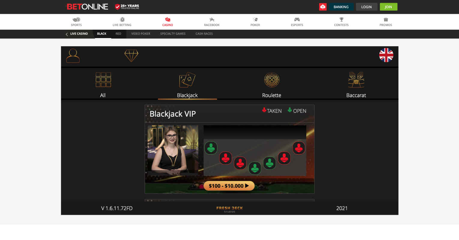 Best Live Blackjack Online BetOnline