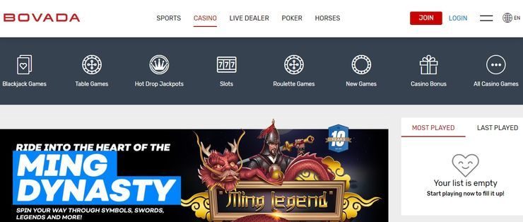 Bovada Online Casino Homepage
