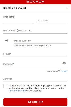 Bovada Registration Form