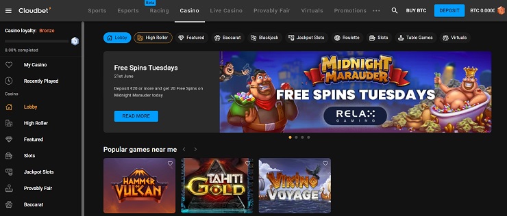 Cloudbet Casino Homepage