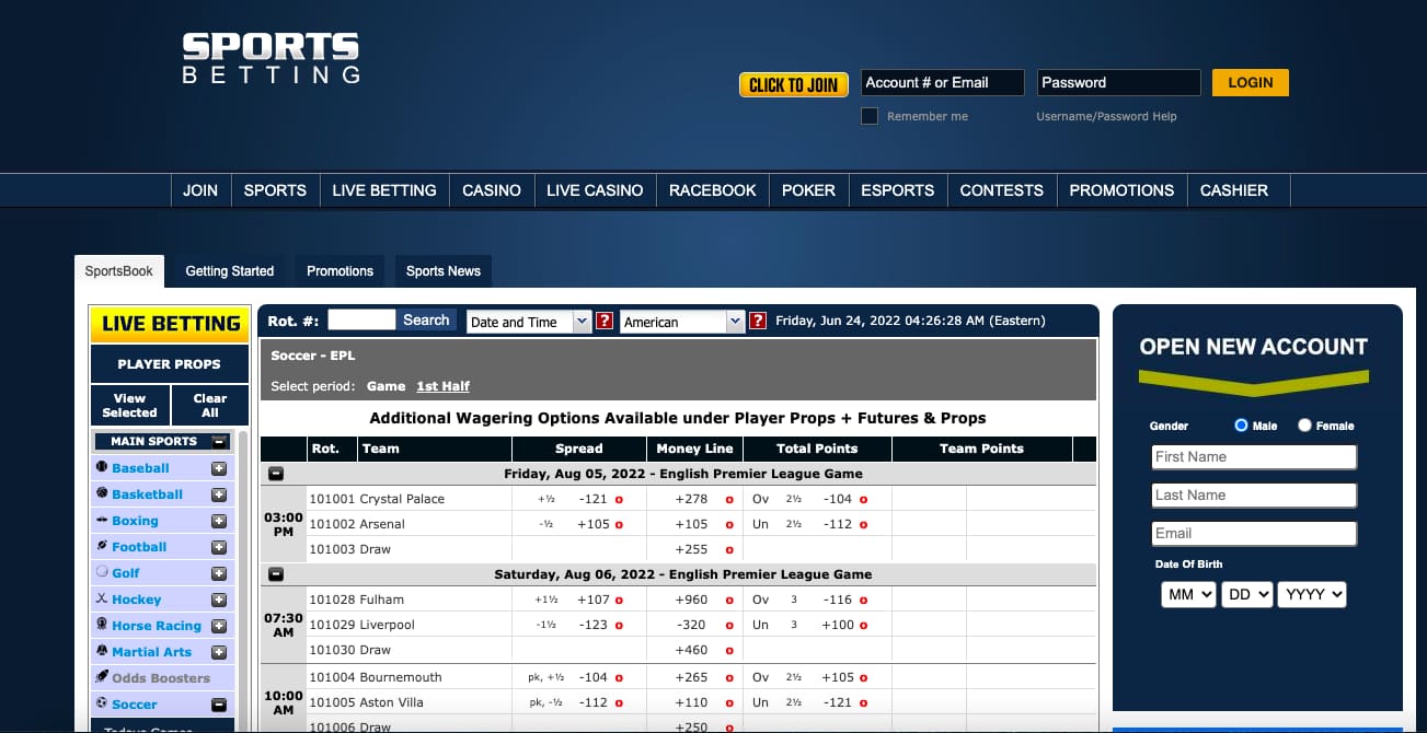 EPL markets WI Sportsbetting.ag