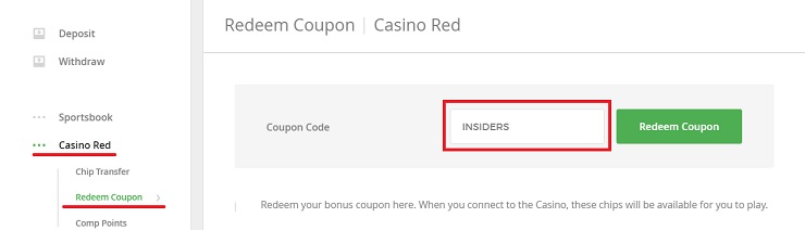 Everygame Casino Promo Code Box