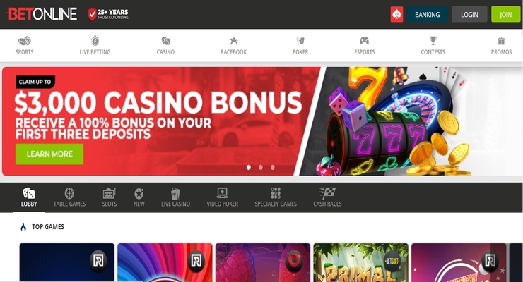 BetOnline gambling site homepage