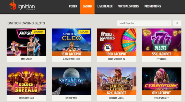 Ignition Casino slots page