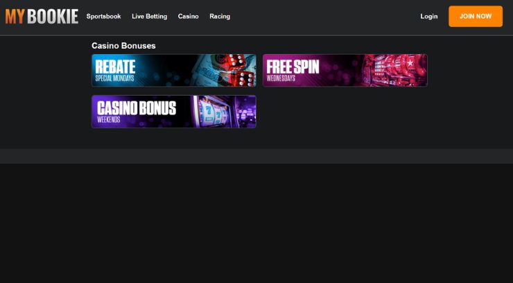 MyBookie - Free Spins crypto casino bonus page