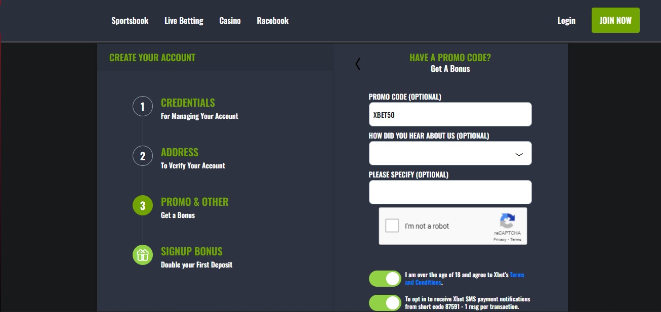 Enter a Xbet No Deposit bonus code here