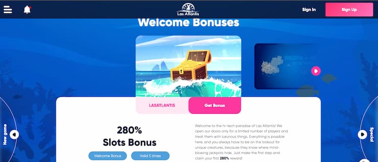 las atlantis 280% slots bonus