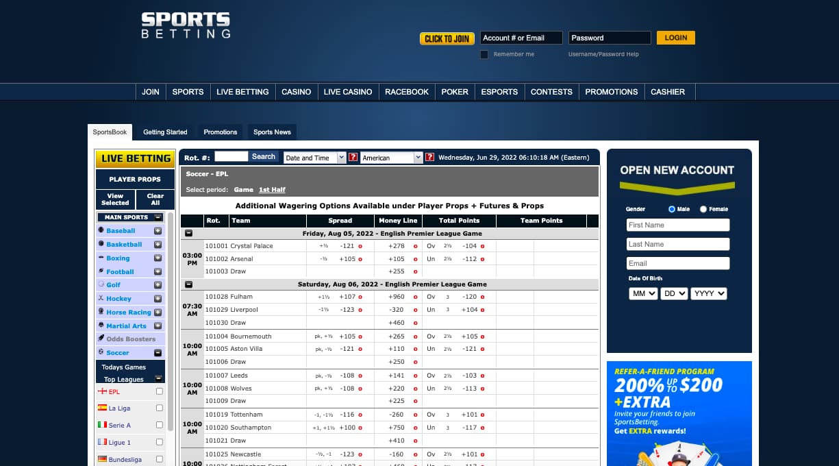 Sportsbetting.ag Kansas sportsbook soccer page