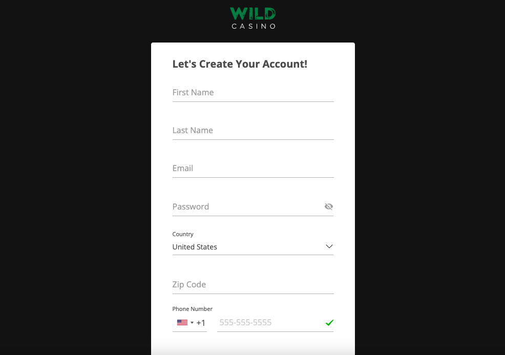 Wild Casino sign up step 1