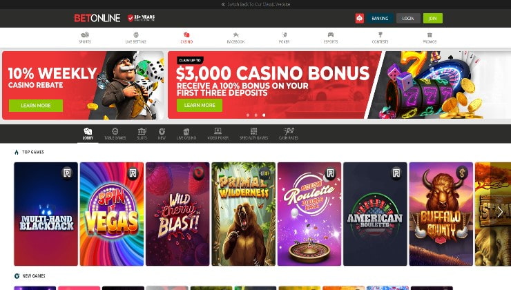 BetOnline offshore casino top games