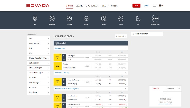A look at the sportsbook found on the Bovada online site