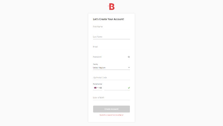 The first page of the sign-up form at BetOnline