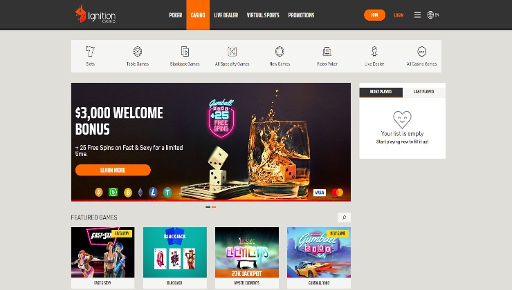 Ignition Casino homepage