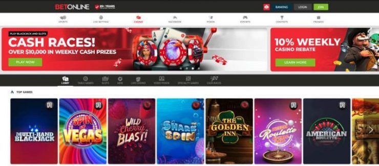 BetOnline Casino Homepage