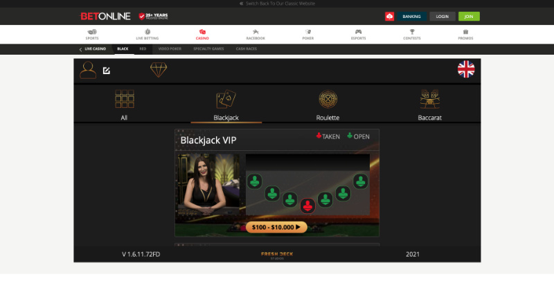 BetOnline Live VIP Blackjack