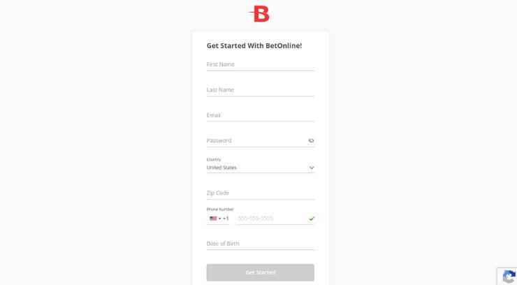 BetOnline Sign up page