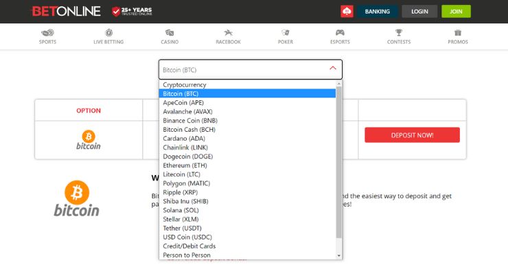 BetOnline deposit page