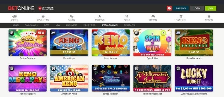 BetOnline specialty lottery games