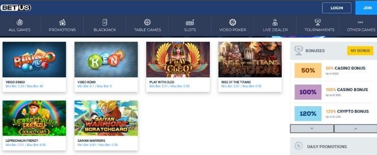 BetUS Online Casino other games