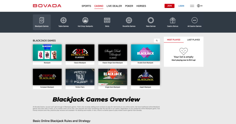 Bovada Virtual Table Games