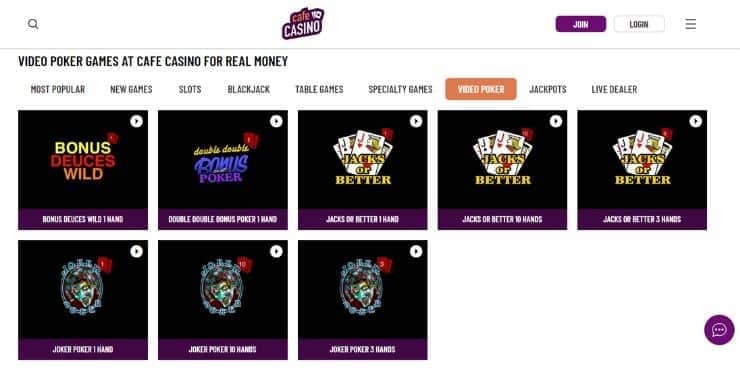 Cafe Casino Video Poker Games