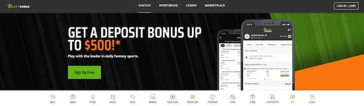 DraftKings Fantasy Homepage - one of the best fantasy apps