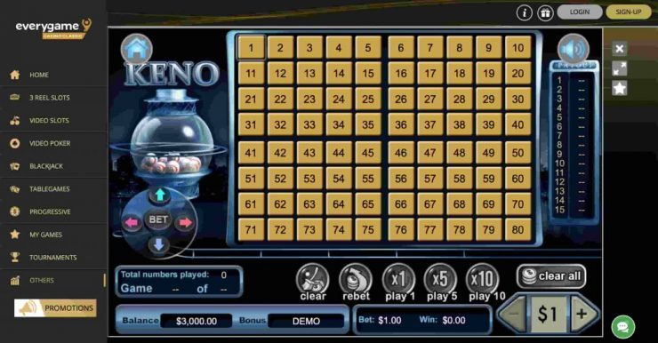 Everygame Online Casino Keno