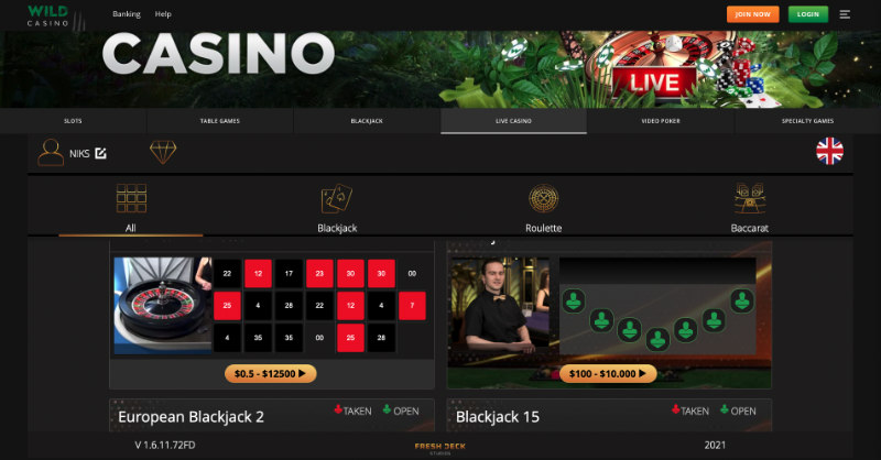 Wild Casino Live Games