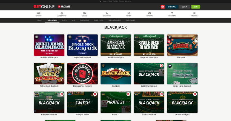 Virtual Blackjack Games at BetOnline
